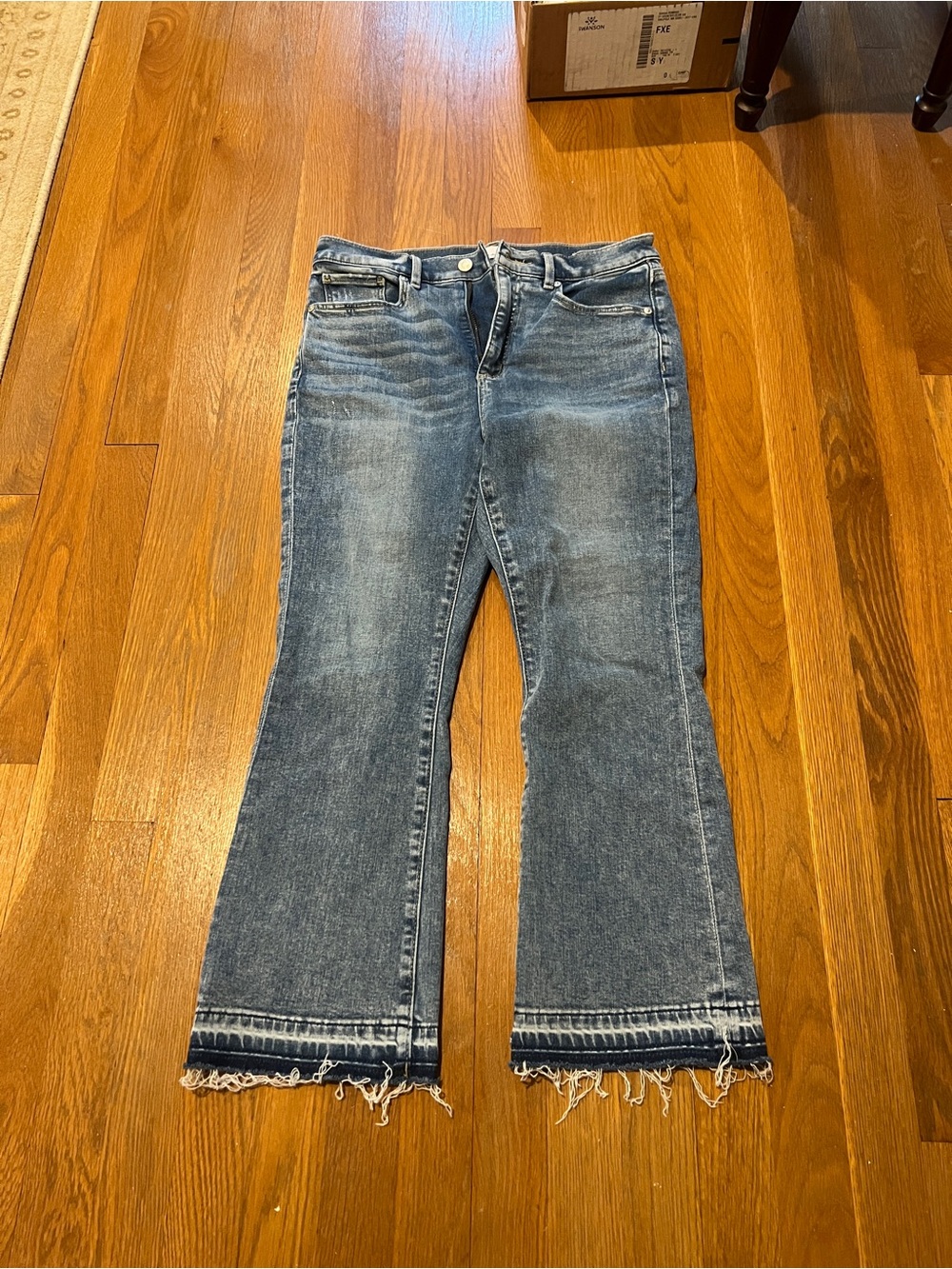 LOFT Medium Blue Frayed Hem Wide-Leg Jeans